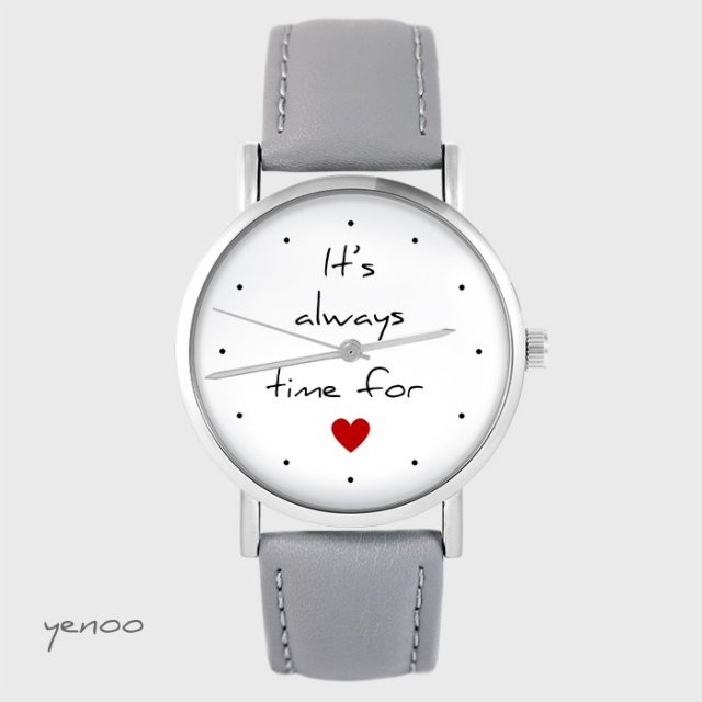 Zegarek yenoo - It is always time for love - szary, skórzany