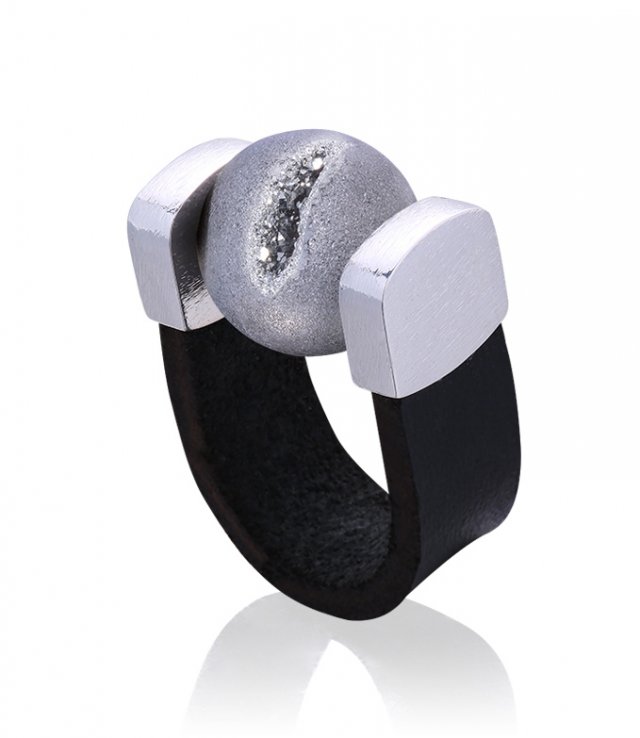 Pierścionek Agate Druzy Grey Ring in Silver