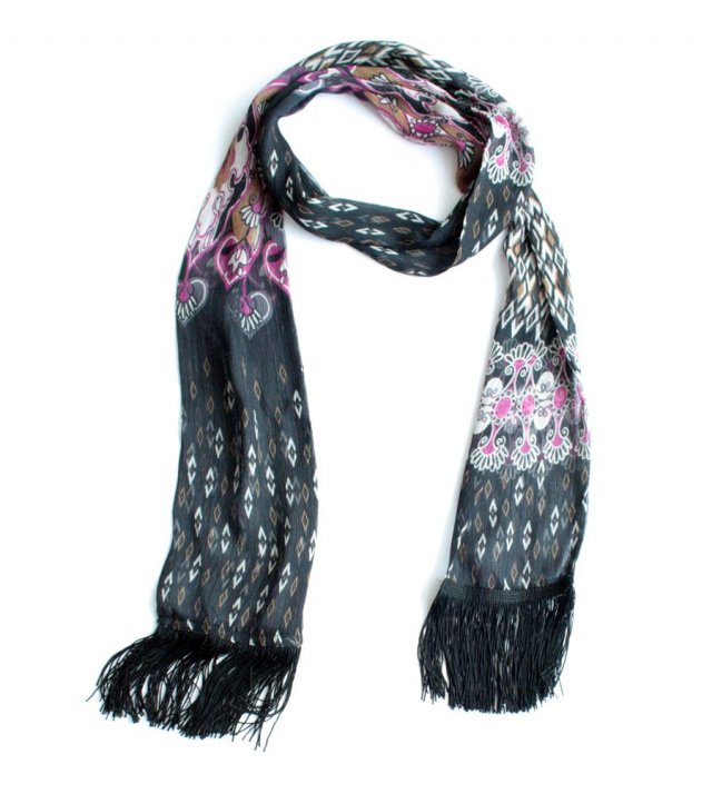 Bohemian style Jedwabny szal z długimi frędzlami vintage