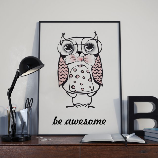 Plakat Sowa be awesome czarnej ramce