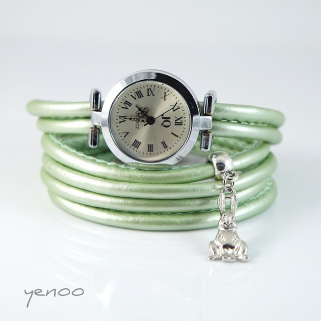 Zegarek, bransoletka - Zielony, metaliczny - Królik