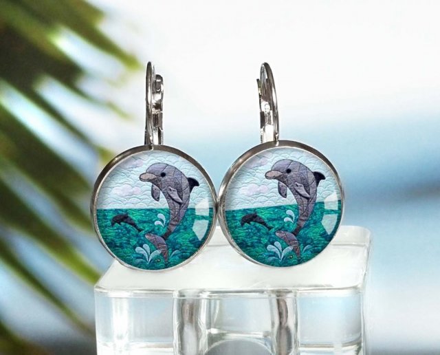 delfinki :: kolczyki z grafiką w szkle