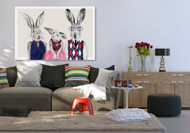 OBRAZ NA PŁÓTNIE 120x80cm Zającowie z córką