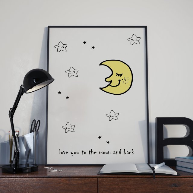 Plakat Love you to the moon and back w ramie