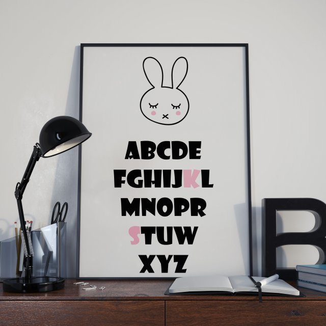 Plakat Alfabet z zajączkiem w ramie