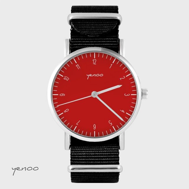 Zegarek - Simple elegance, czerwony - czarny, nylonowy