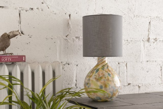 Lampa stołowa szklana GALAXY II wielokolorowa z szarym abażurem