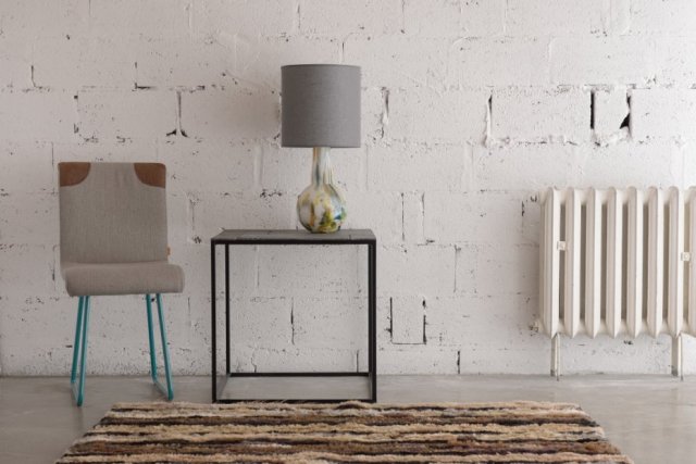 Lampa stołowa GALAXY I szklana wielokolorowa z szarym abażurem