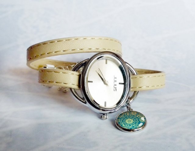 orient azure :: Elegancki modny zegarek owijany z zawieszką z grafiką w szkle