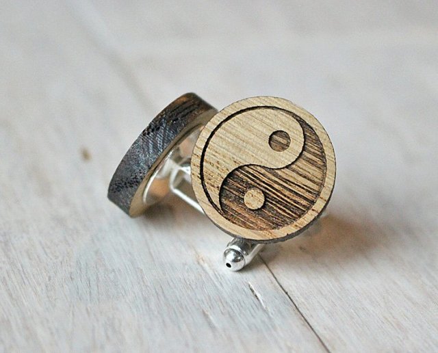 Dębowe drewniane spinki do mankietów YIN YANG