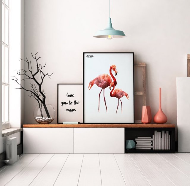 Flamingi A3 w białej ramce