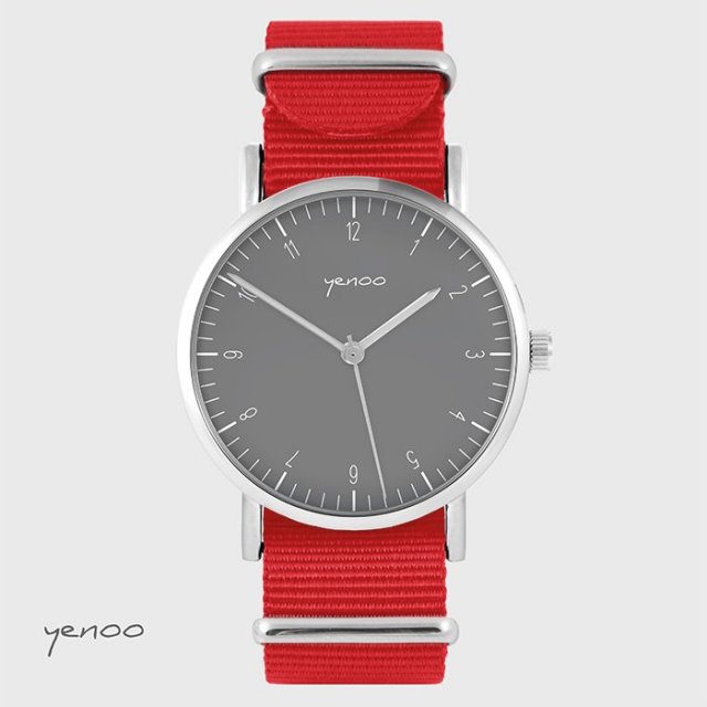 Zegarek - Simple elegance, szary - czerwony, nato