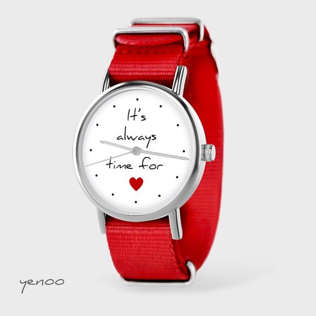 Zegarek - It is always time for love - czerwony, nato