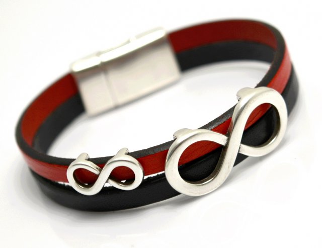 bransoletka skóra MAGNETOOS DOUBLE INFINITY red&black