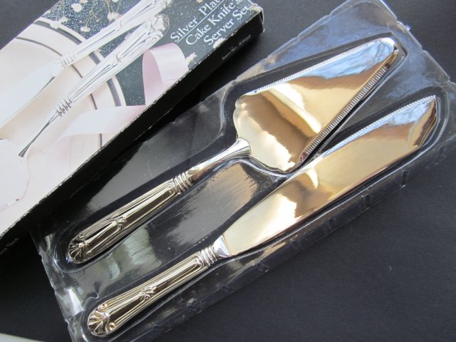 SILVER  PLATED  CAKE KNIFE & SERVER SET - NOWY SREBRZONY KOMPLET DO CIASTA