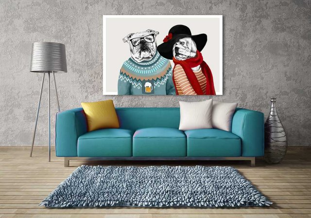 OBRAZ NA PŁÓTNIE 120x80cm LOVE buldog 02-75