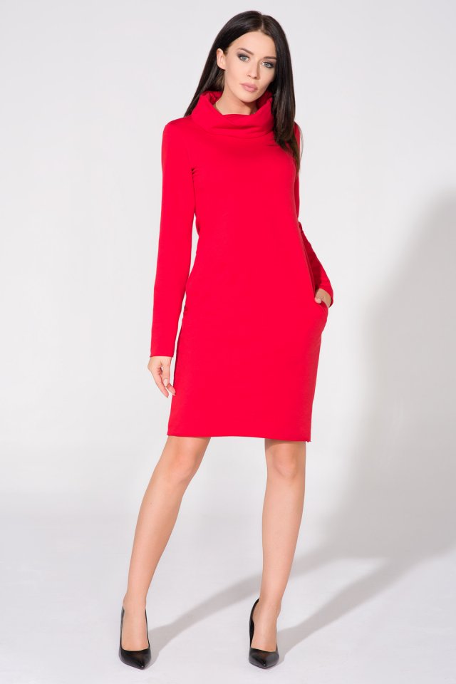 Sukienka z kominem, T147, czerwony