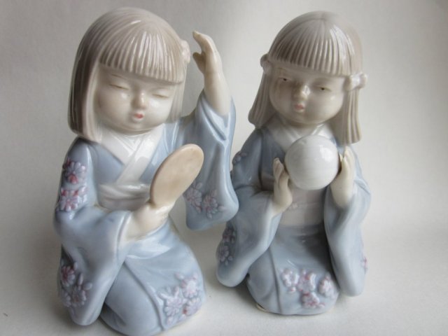 Dwie efektowne figurki  w stylu Nao Lladro - japoneczki absolutnie urocze