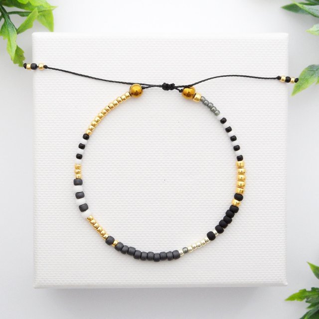 Bransoletka koralikowa Minimal Hematite - Grey and Gold