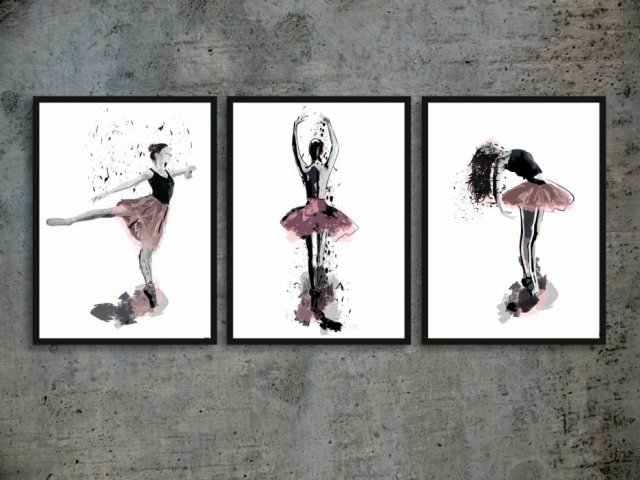 plakat balet glamour róż tryptyk 50x70cm baletnice