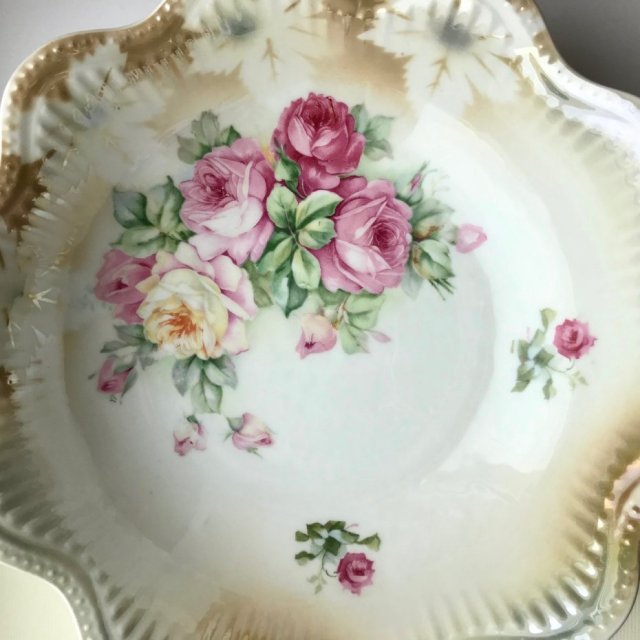 VICTORIAN BOWL - Silesia 1880-1900's - Rose Garden ❀ڿڰۣ❀ Róże, róże.... 24cm. - PIĘKNA