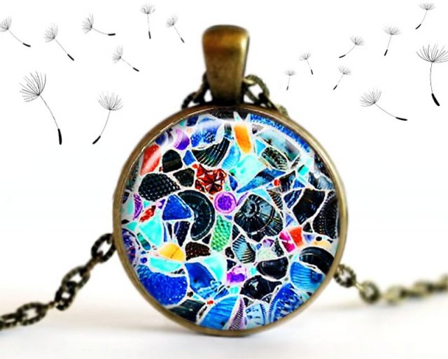 mosaic :: naszyjnik medalion z grafiką w szkle