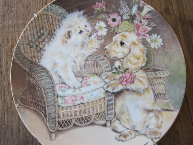 ROYAL WORCESTER BY PAM COOPER  - PUPPY LOVE -  COMPTON & WOODHOUSE  1991  kolekcjonerski talerz porcelanowy rzadko spotykana rzecz