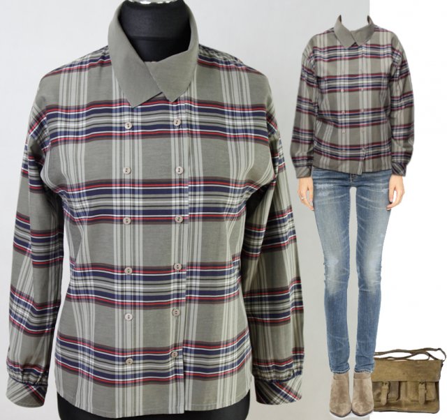 KOSZULA khaki kratka dwurzędowa bawełna 38 M Hp_138