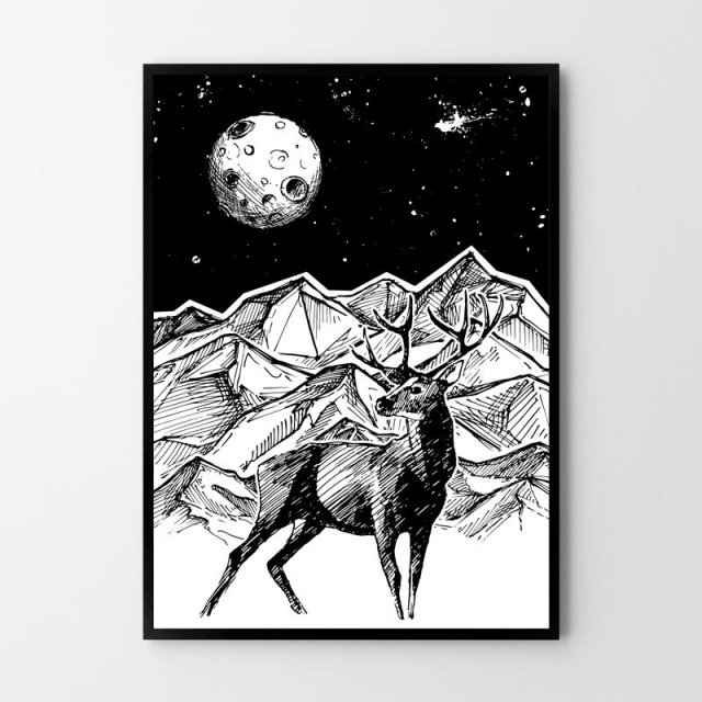 Plakat Skandynawski Jeleń Nocny - format 40x50 cm