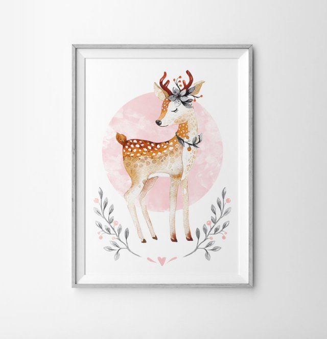 Plakat sarenka jelonek sarna różowy A3