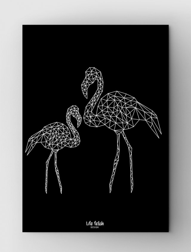 Flamingi outline BLACK A3