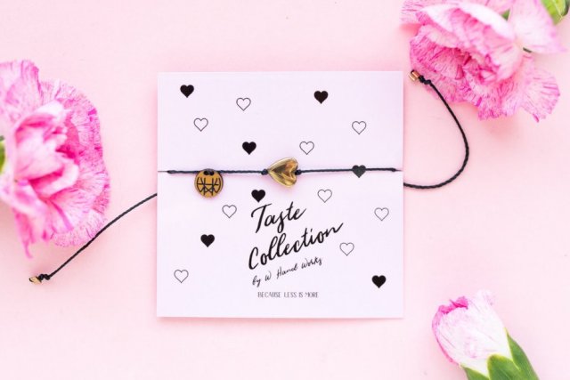 WHW Taste Big Gold Heart On Black String