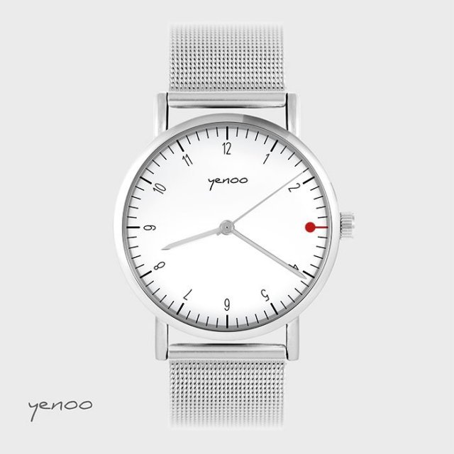 Zegarek, bransoleta - Simple elegance, biały - metalowy mesh