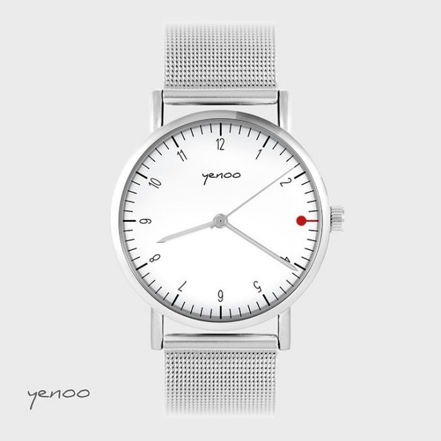 Zegarek, bransoleta - Simple elegance, biały - metalowy mesh