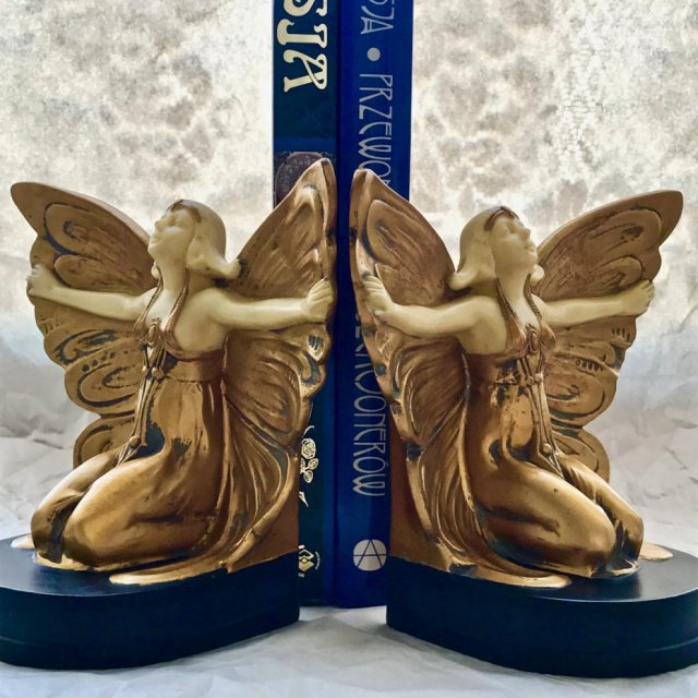 Cudowna Secesja - Kobieta motyl ❀ڿڰۣ❀ Para podpórek do książek ❀ڿڰۣ❀ ART NOUVEAU ❀ڿڰۣ❀  Wyjątkowe!