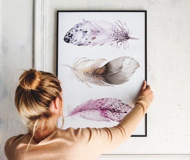 Plakat boho pióra, piórka 30x40 cm
