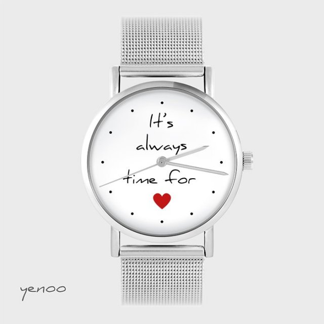 Zegarek, bransoleta - It is always time for love - metalowy mesh