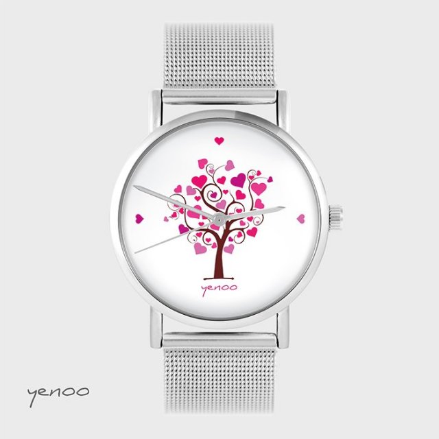 Zegarek, bransoleta - Drzewko miłości - metalowy mesh