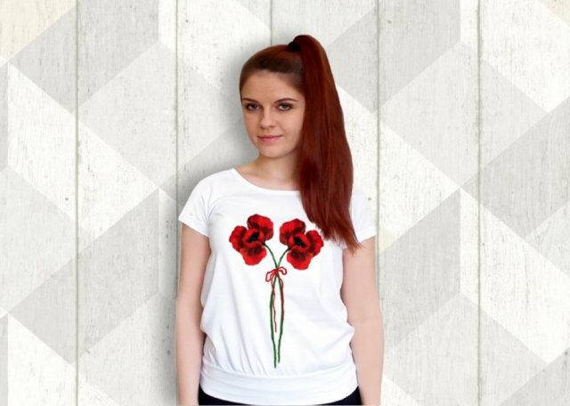 malowana bluzka różne rozmiary- kwiaty polskie