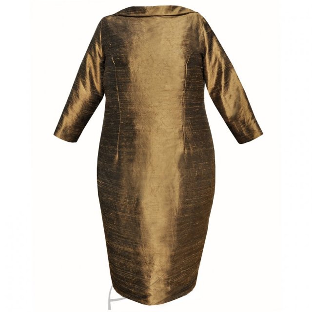 Brązowo złota sukienka jedwabna- plus size