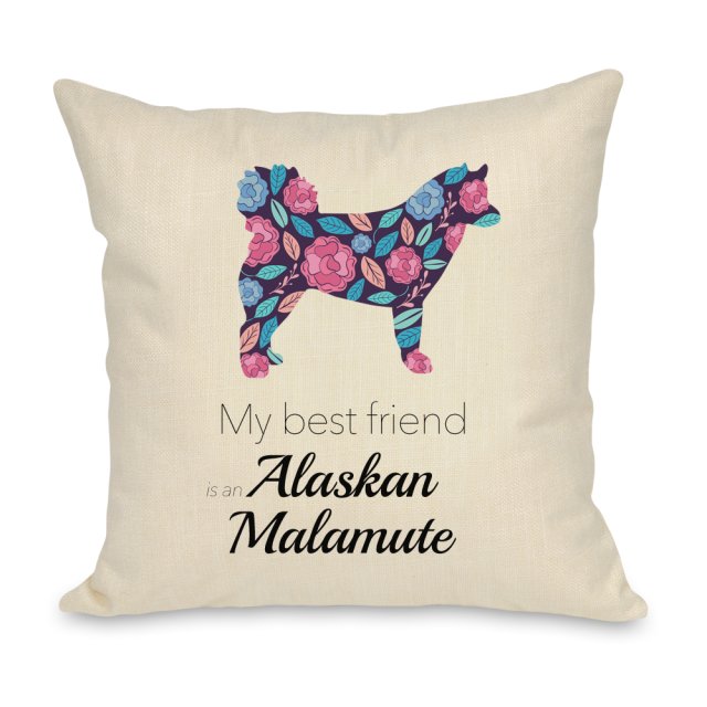 Poszewka na poduszkę - Alaskan Malamute Flowers