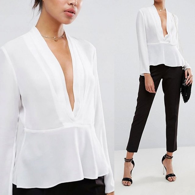 Biała bluzka dekolt V regulowany R 38 M L Ho68