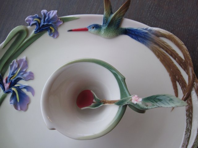 Unikatowy Franz PORCELAIN COLLECTION-2003 .HUMMINGGBIRD TRAY  FZ00130 niesamowita rzeżbiarska forma