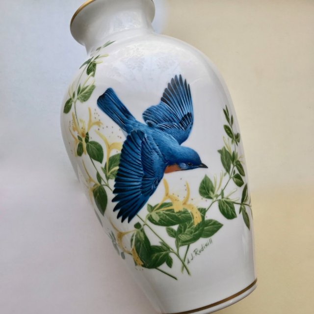 Gigant! ❀ڿڰۣ❀ Exclusively the Franklin Mint - Limited Edition ❀ڿڰۣ❀ The Bluebirds of Summer - A.J. Rudusill ❀ڿڰۣ❀ Piękny wazon