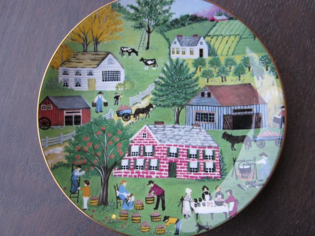CROWN -THE FOUR SEASONS SERIES -PRIMITIVE ART BY AN AMERICAN ARTIST sztuka naiwna na porcelanie