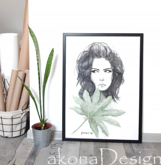 aralia, 50x70cm, plakat z autorskiej akwareli