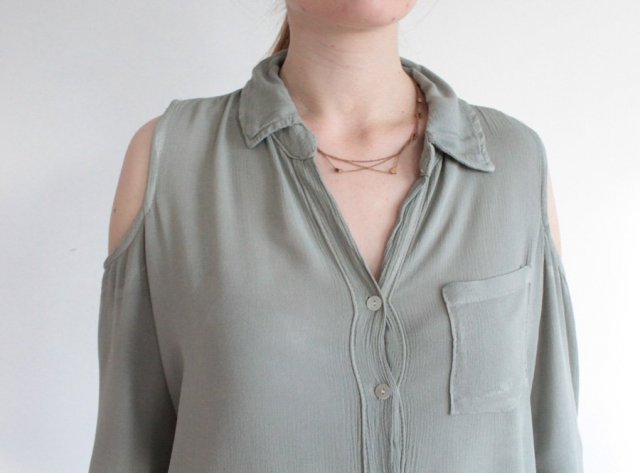 khaki BLUZKA wiskoza ODKRYTE RAMIONA KHAKI COLD SHOULDERS