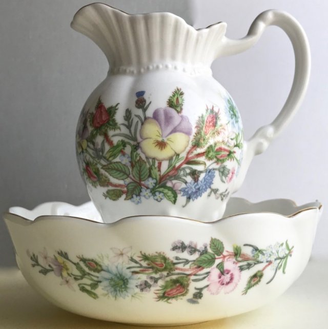 Vintage Aynsley Wild Tudor ❤ Komplet toaletowy - kwiatowe zdobienie
