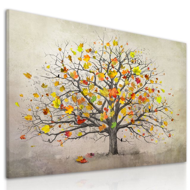 Obraz na płotnie do salonu z jesiennym drzewem w brązach, format 120x80cm 02290