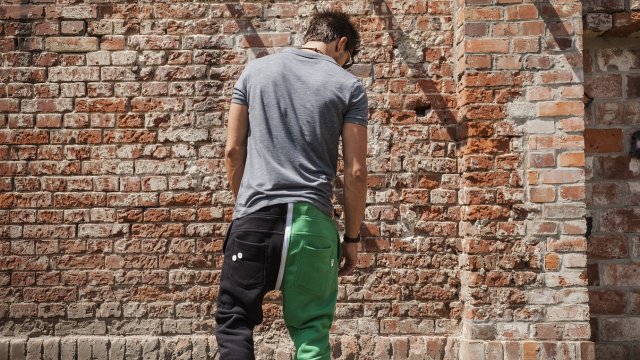 LONG dual PANTS 2 BUTTONS UNISEX dresowe czarno-zielone